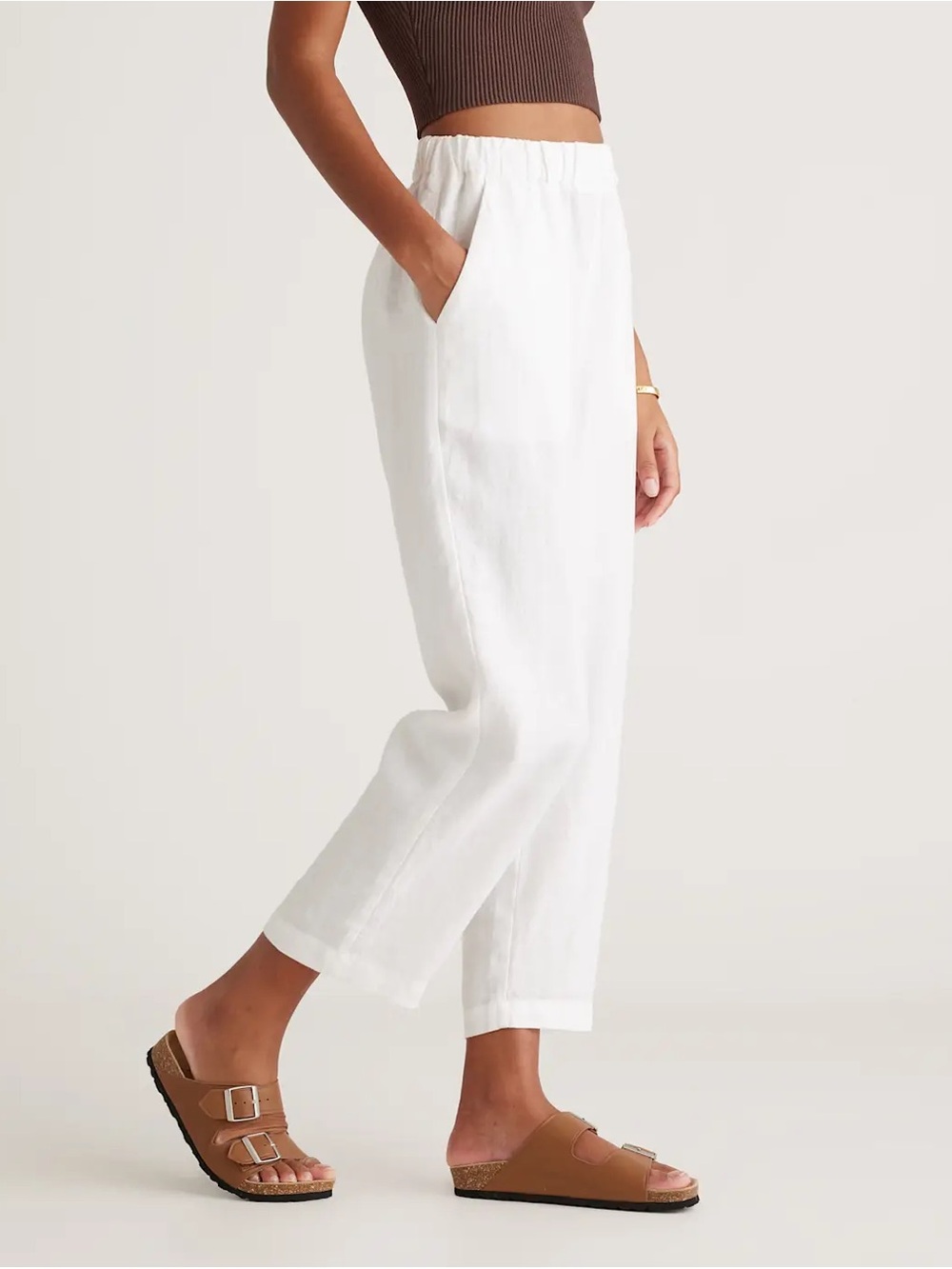 NWT Quince 100% European Linen Pants Pull On Ankle Cropped In White Size S